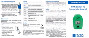 Mini-Photometer Checker HI706 f. Phosphor Hoch, Bedienungsanleitung deutsch als PDF-Datei zum herunterladen und ausdrucken.